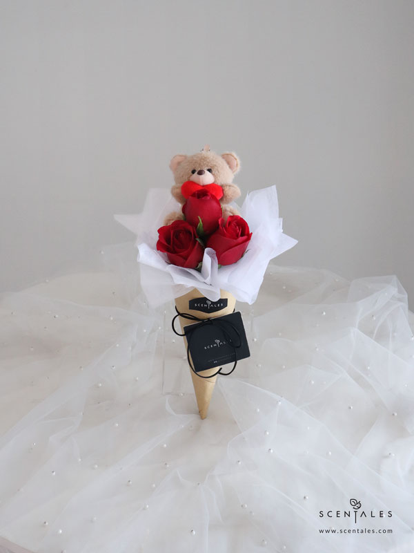 Bear Red Rose Petite Fresh Flower Bouquet Fresh flower with red rose and bear