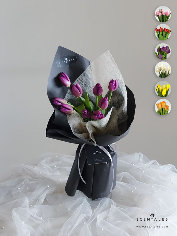 Minimalist Tulip Flower Bouquet (Black) Fresh flower bouquet with purple tulip